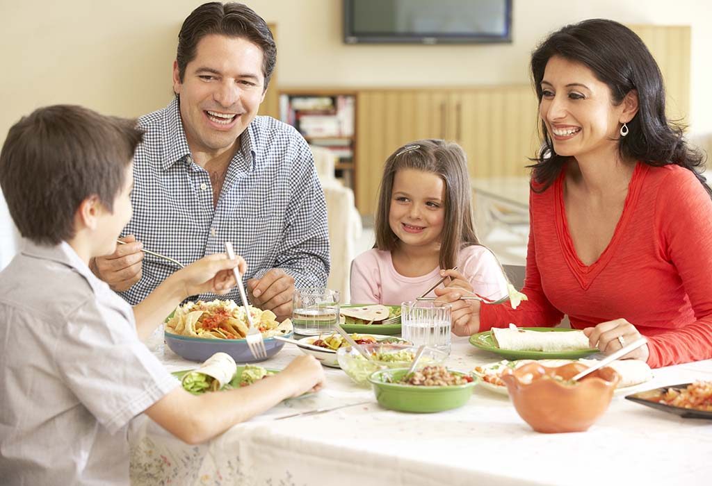 A family having dinner together