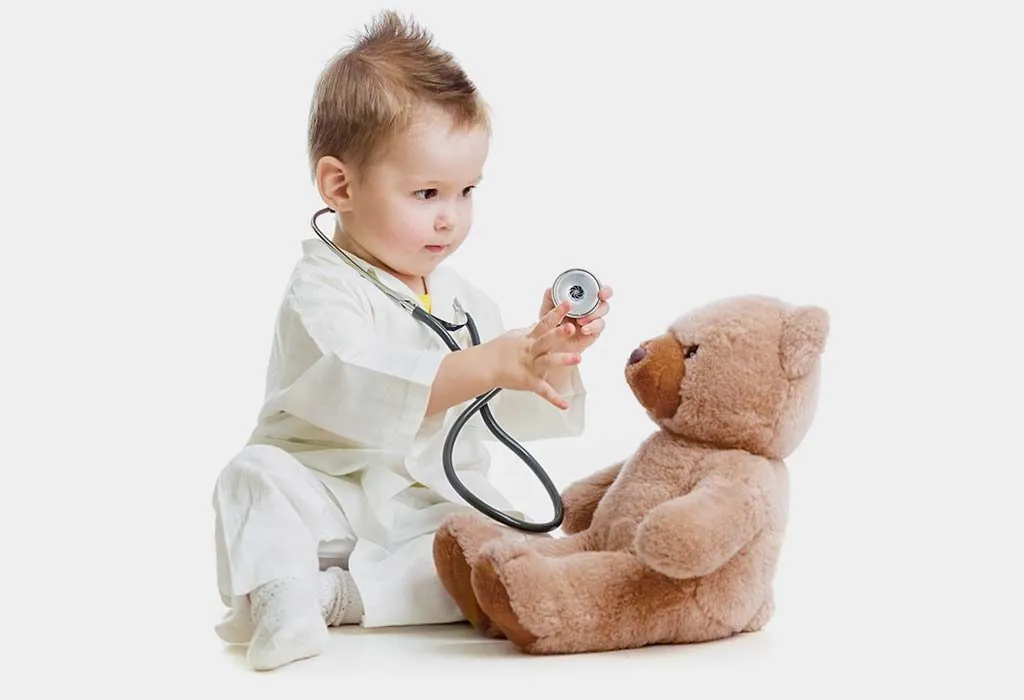 A little baby acting as a doctor