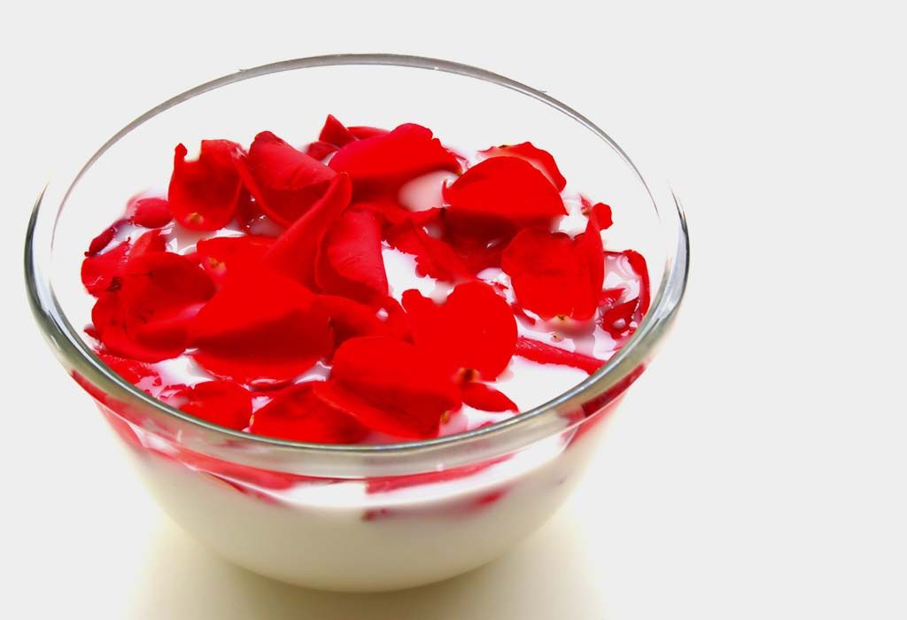 Rose petals in raw milk