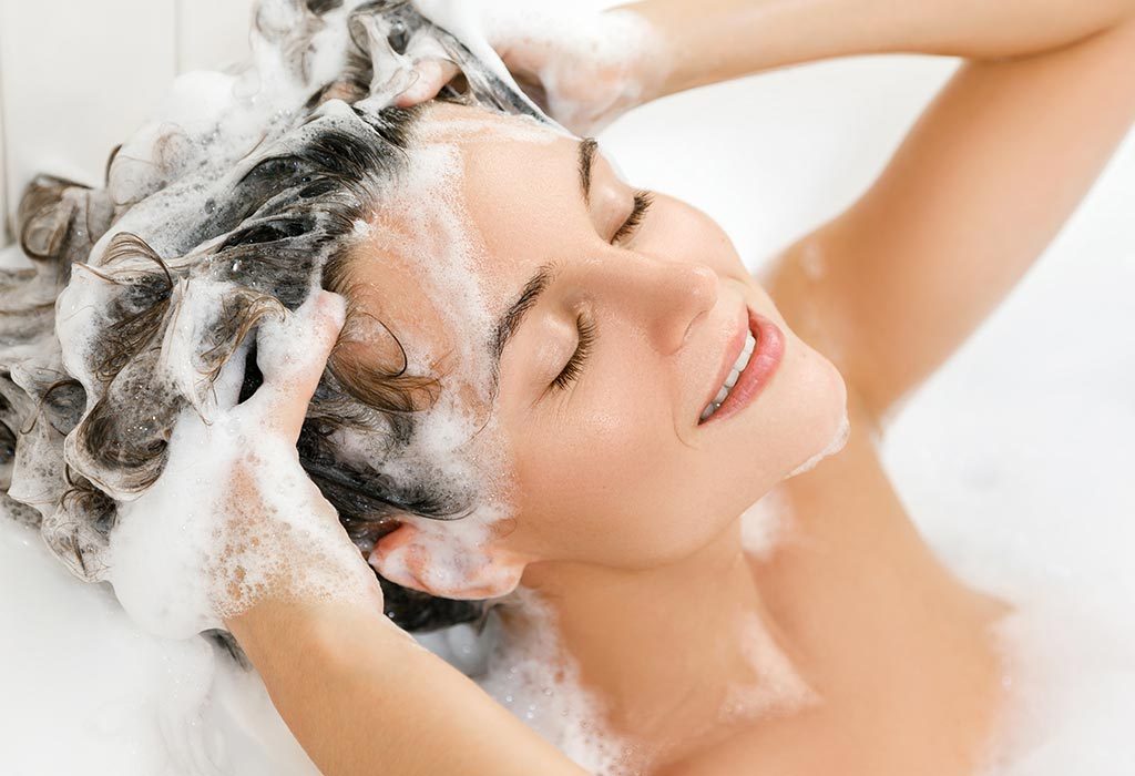 Shampoo on a woman's face