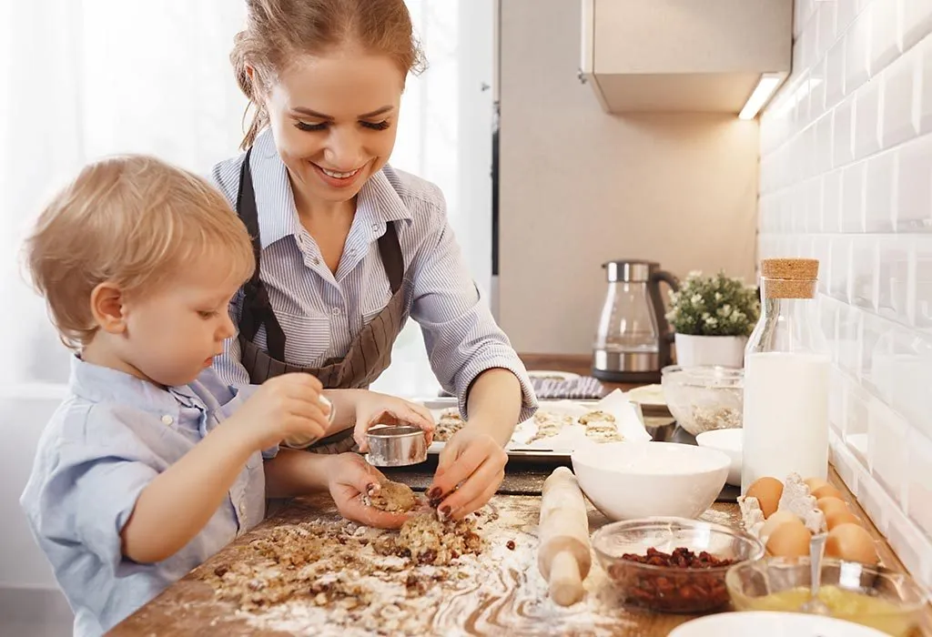 Mom and Son Baking Cookies