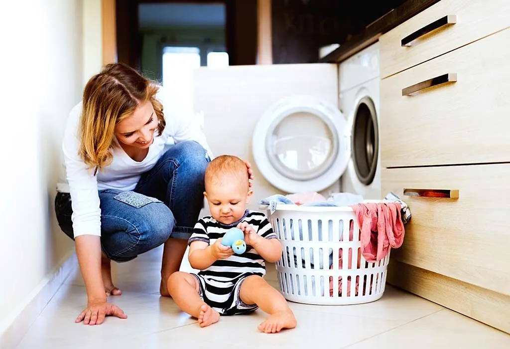 A mother doing the laundry