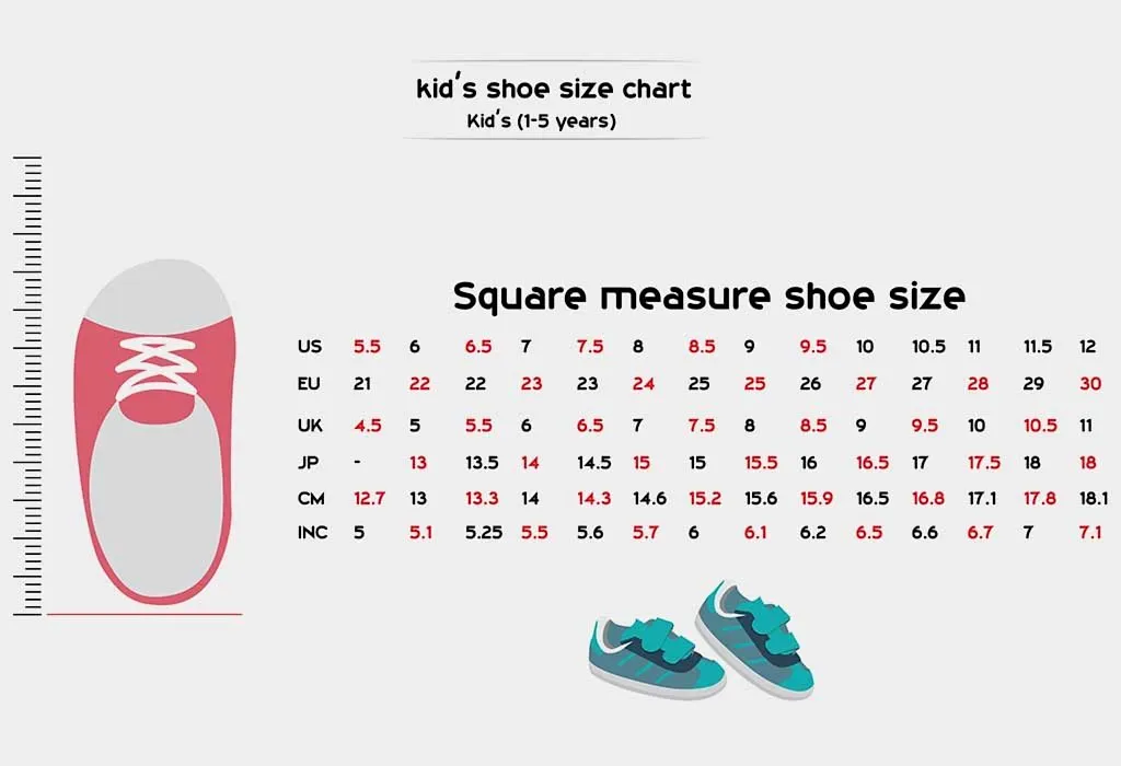 Kids Shoe Size Chart By Age For Boys & Girls