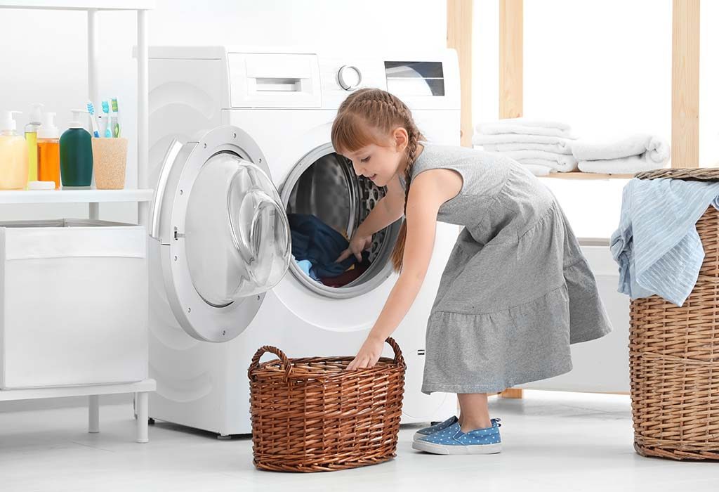 A girl doing laundry