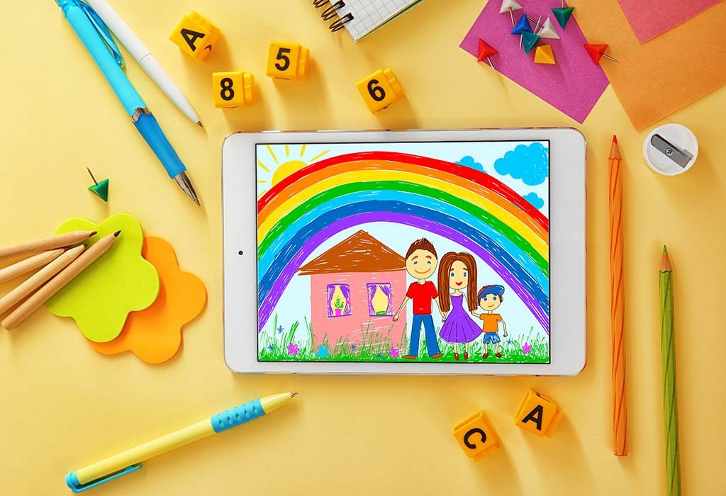 Child drawing on tablet