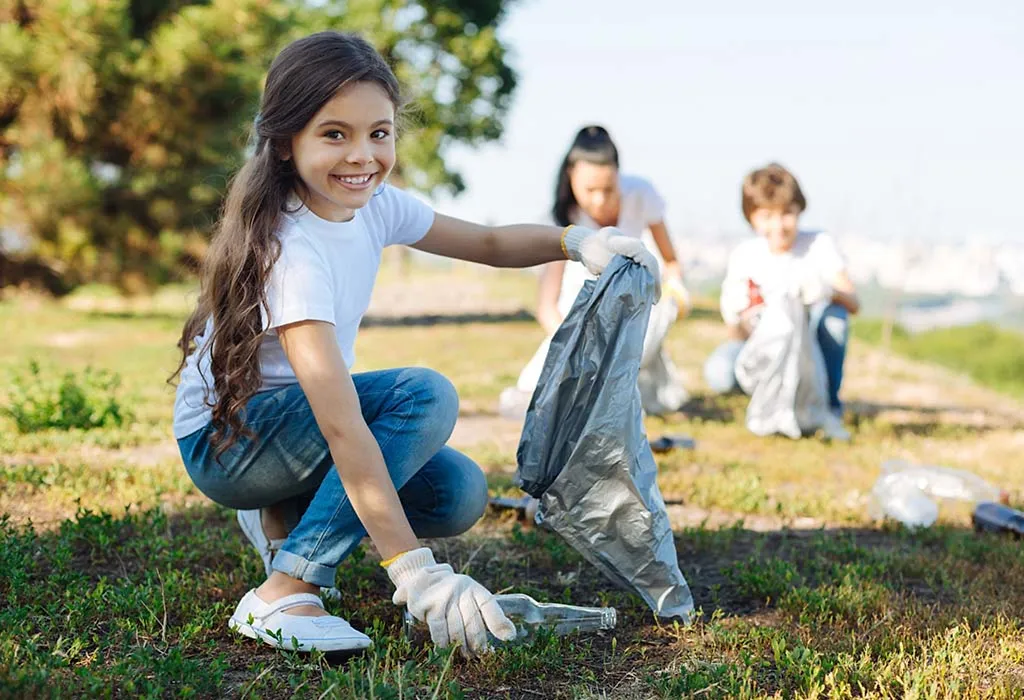Kind child volunteering for social work