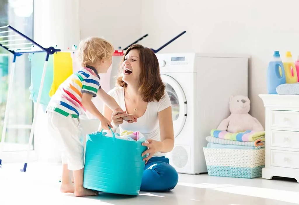 Woman doing household chores