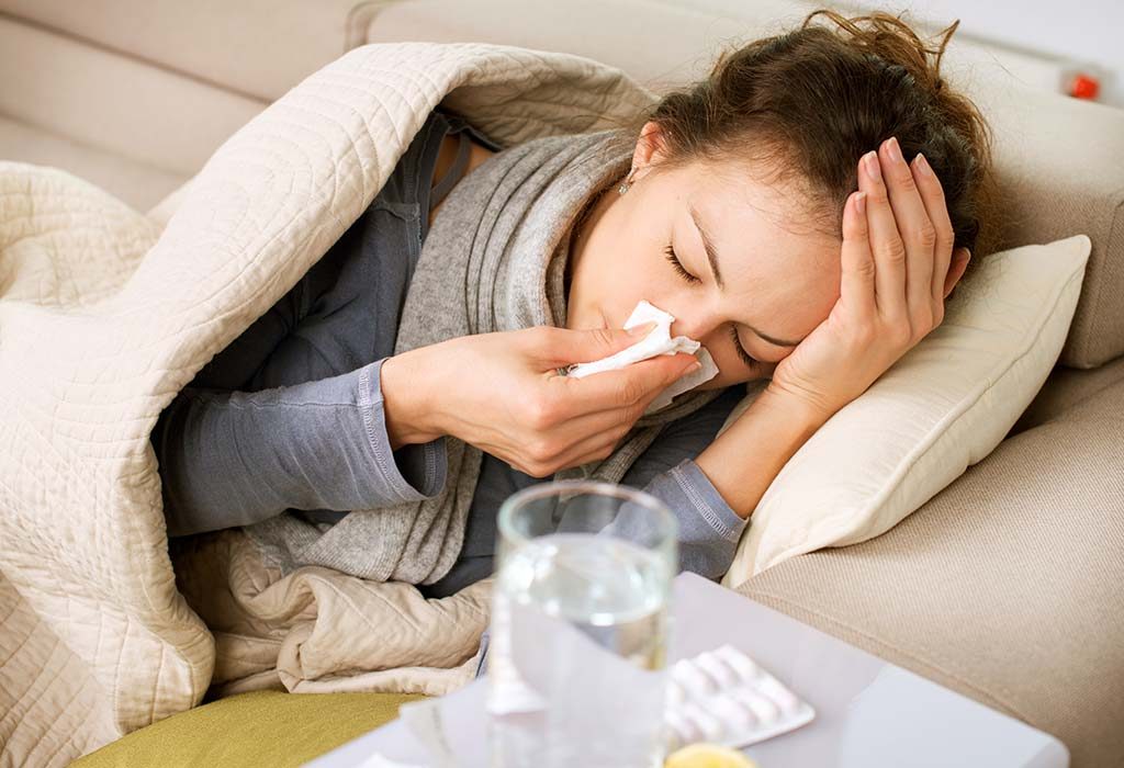 A woman with cold and flu