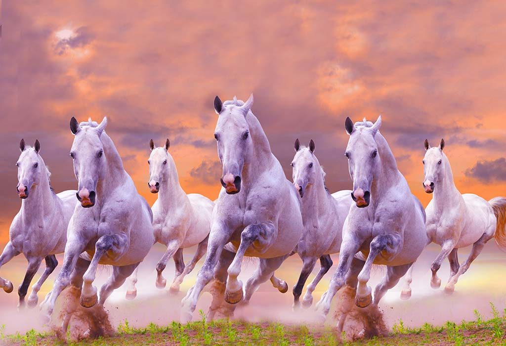 045 Big Size HD seven running horses vastu painting Best 7 horse