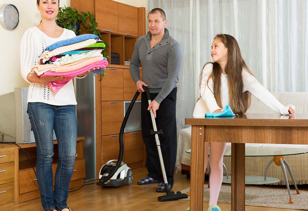 family doing chores