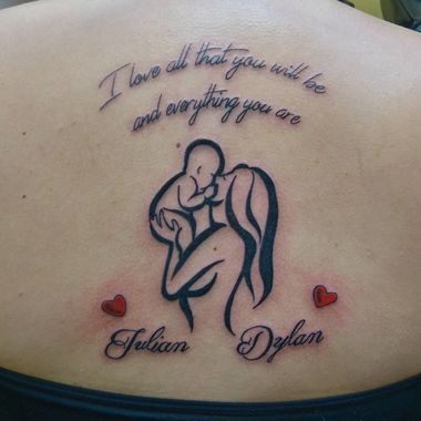 Motherhood tattoo on back