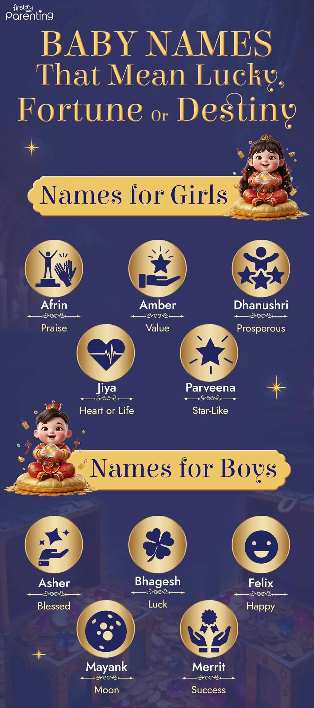 Infographic - Baby Names That  Mean Lucky, Fortune or Destiny