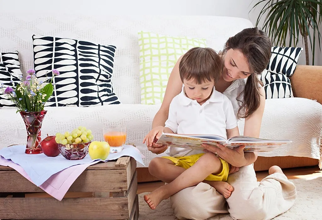 A mother reading to her toddler
