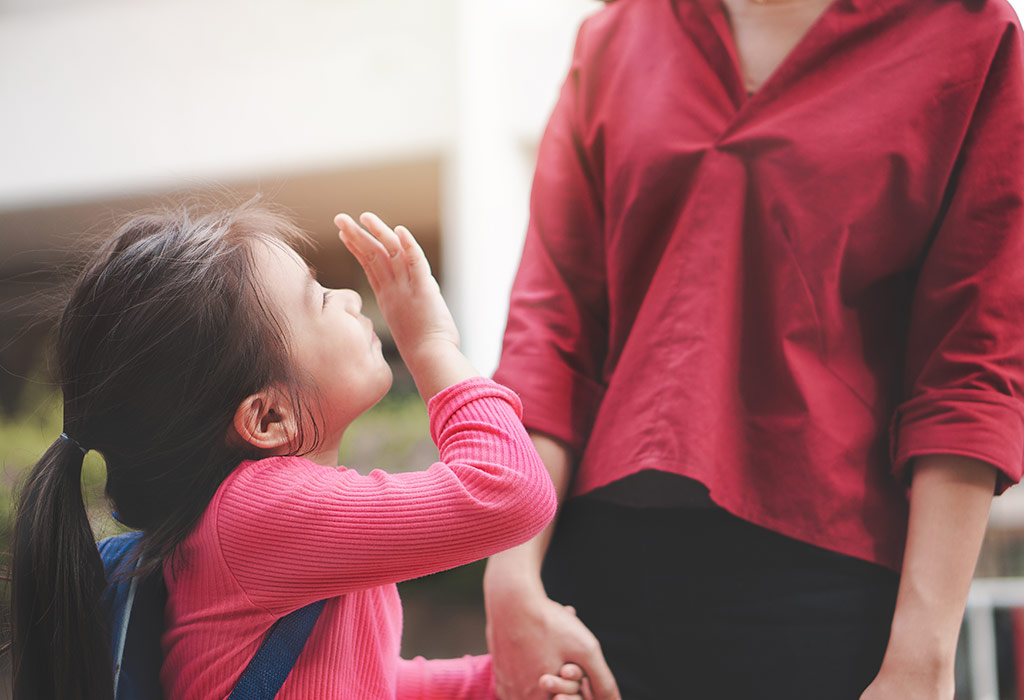 Mom saying bye to child
