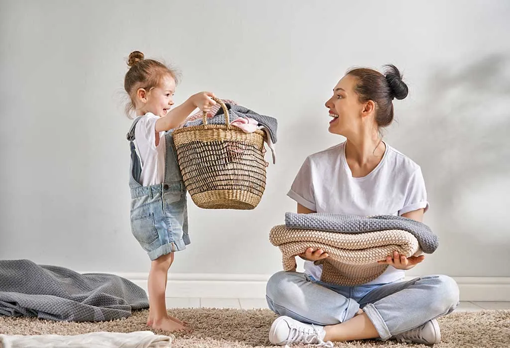 child helping with chores