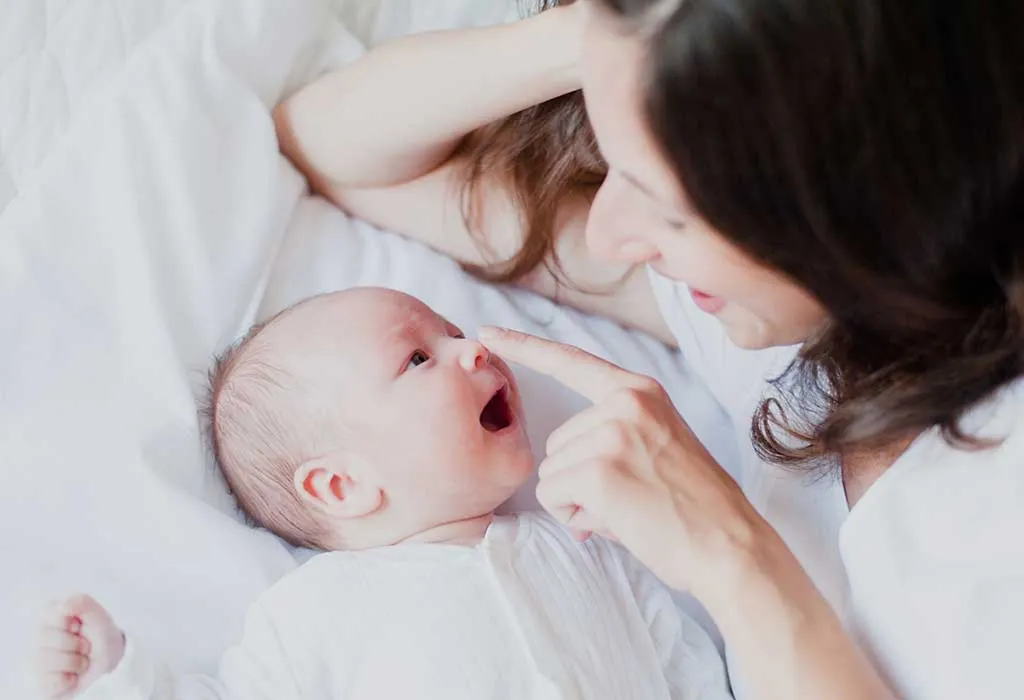 baby bonding with mother