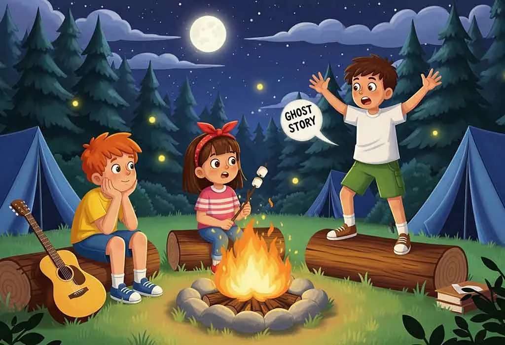 Children night camping sit around