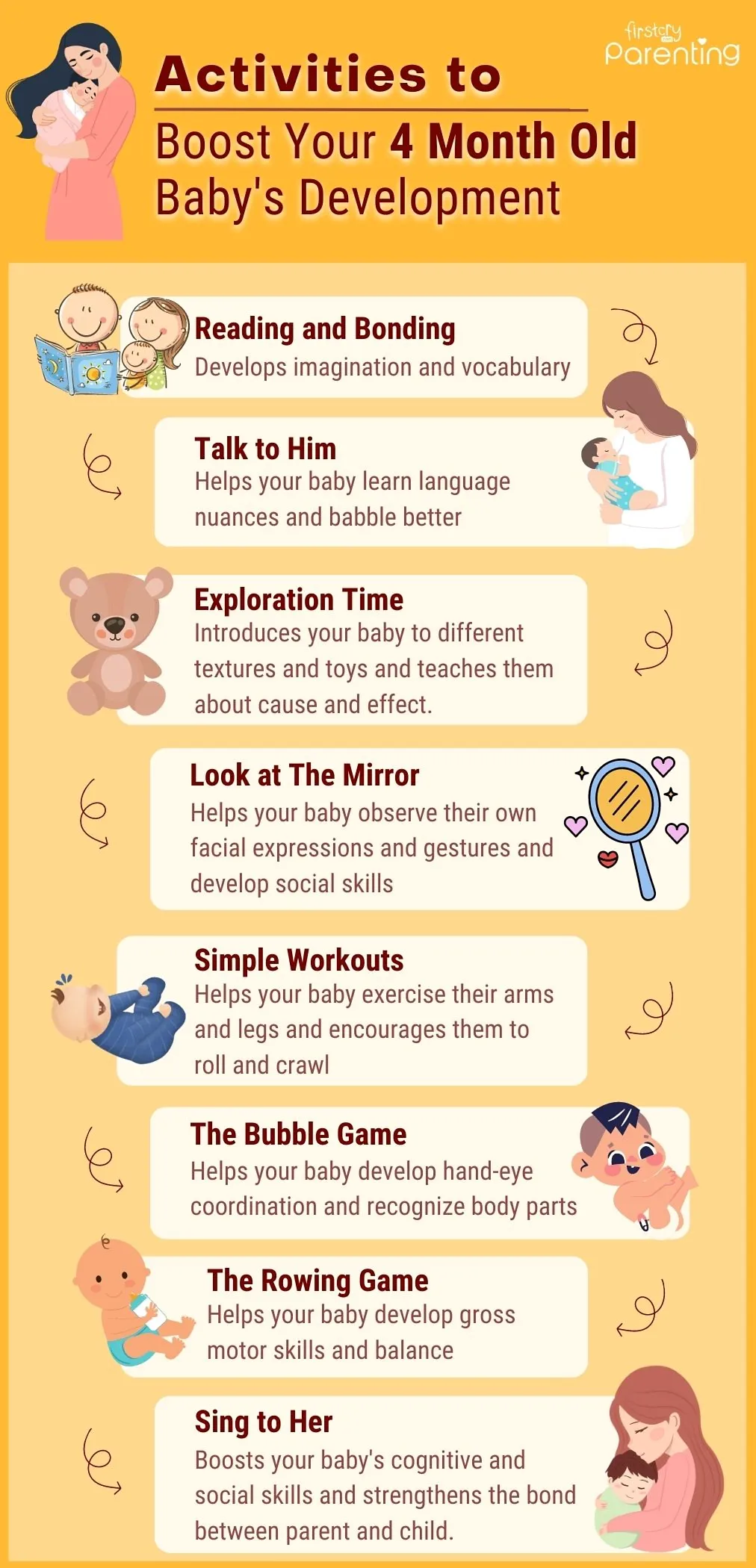 Activities to Boost Your 4 Month Old Baby's Development - Infographic
