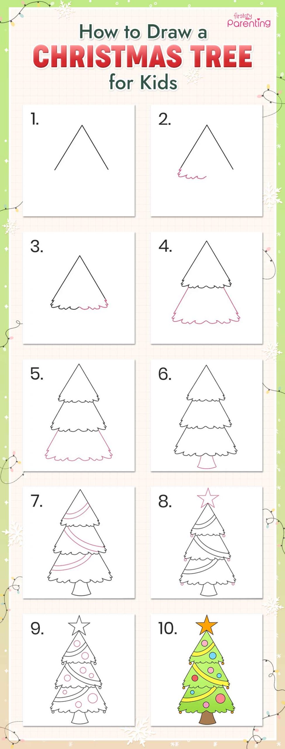 How to Draw a Christmas Tree for Kids - Infographic How to Draw a Christmas Tree for Kids - Infographic