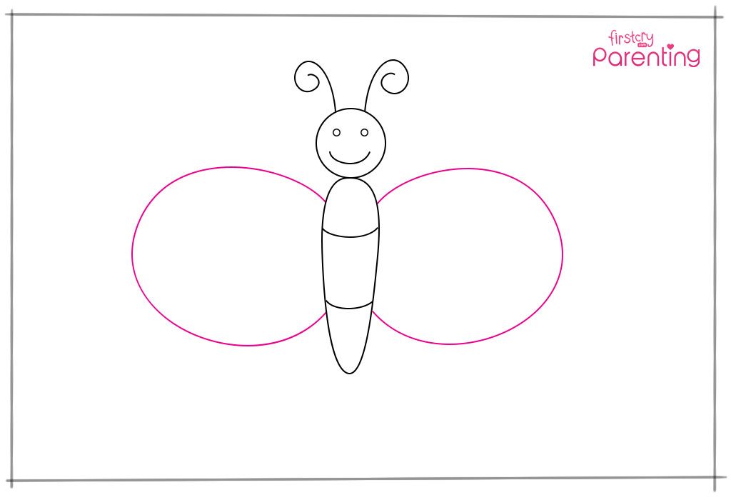 Step 6: Draw two circles on each side of the butterfly’s body.