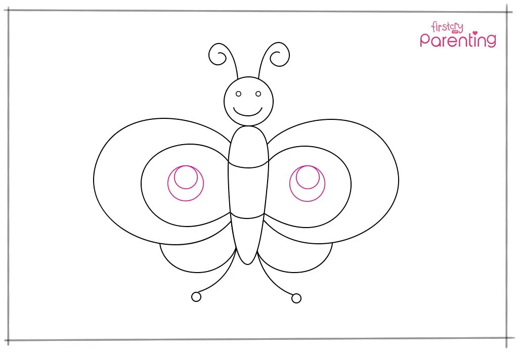 Step 10: Draw circles in the centre of each fore wing