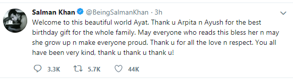Salman Khan's tweet 