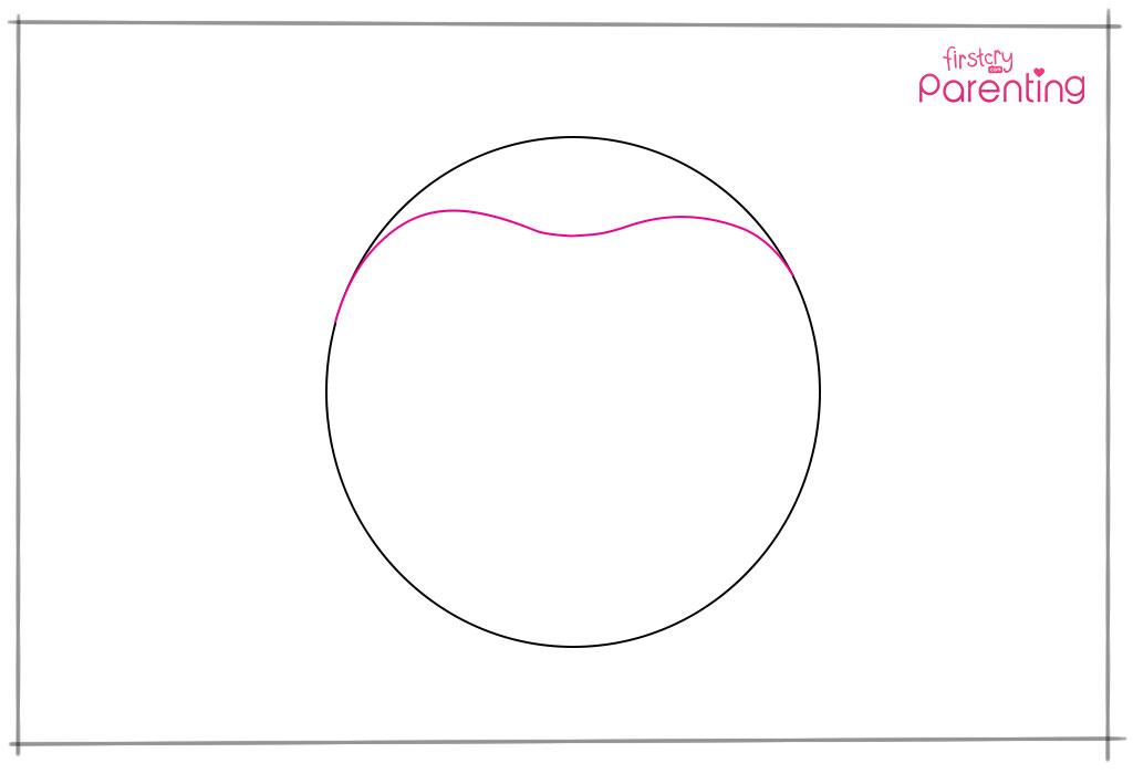 स्टेप 2: सर्कल के ऊपरी आधे हिस्से में एक लहर (वेभ) ड्रॉ करें 