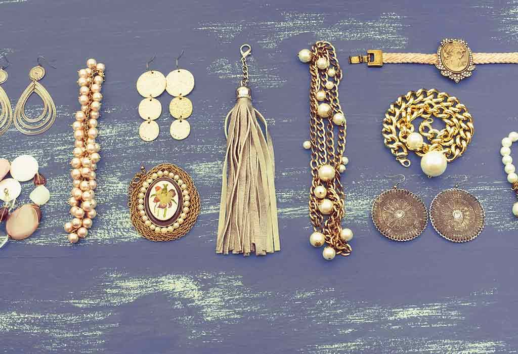 Assorted jewelry for baby shower hostess