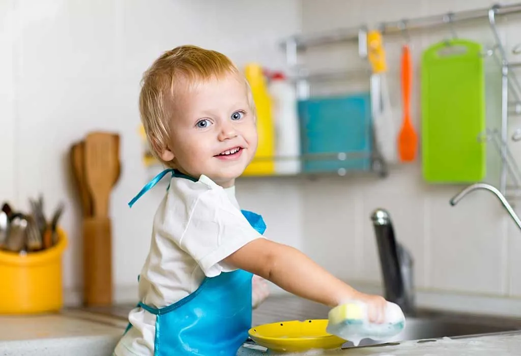 child helping with a chore
