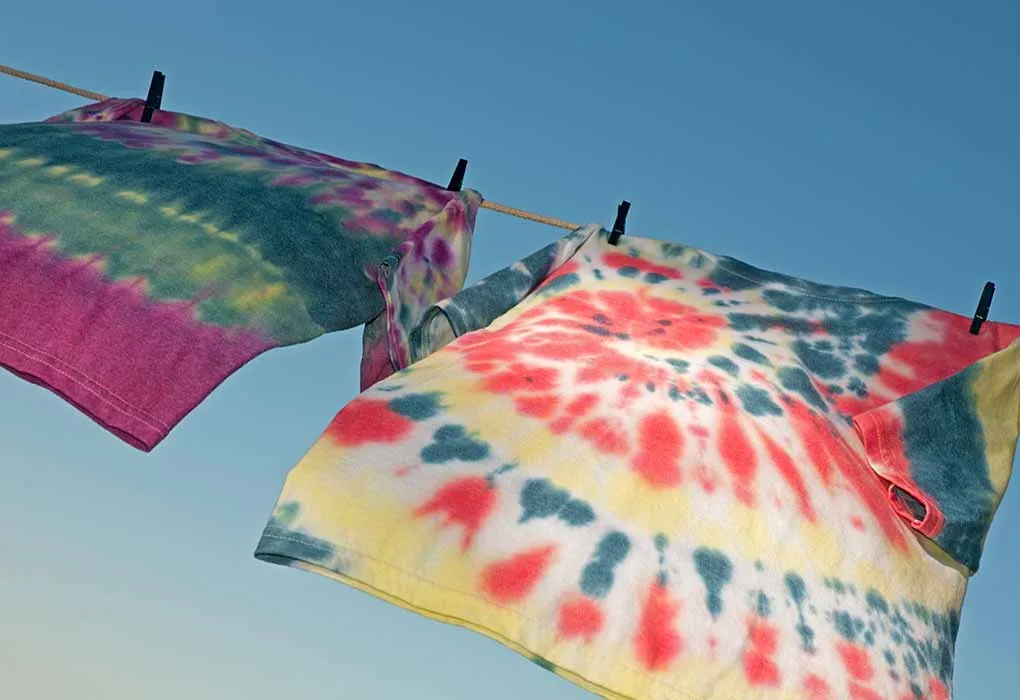 tie-dye shirts hanging