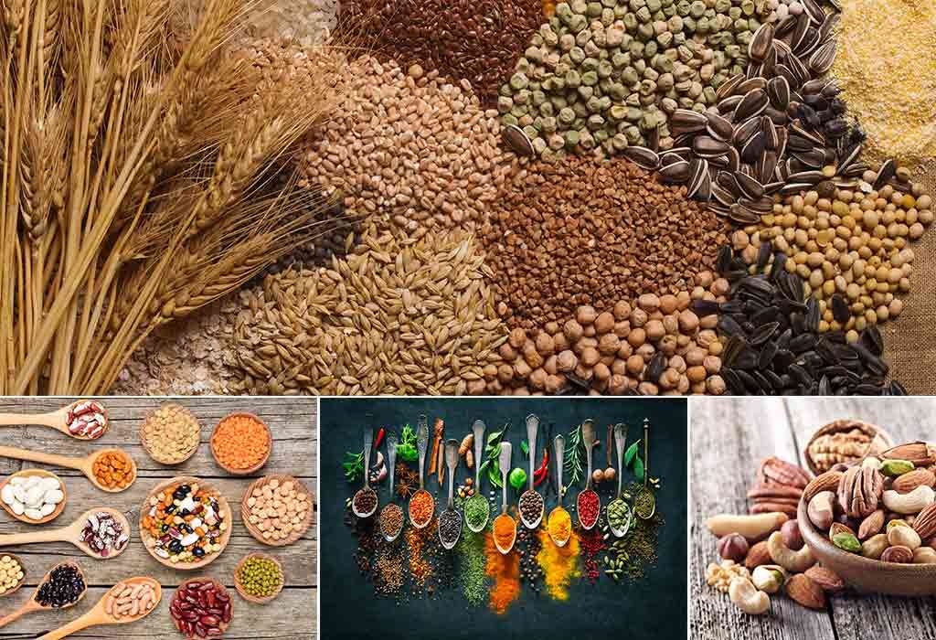 whole grains, legumes, Spices and nuts and seeds