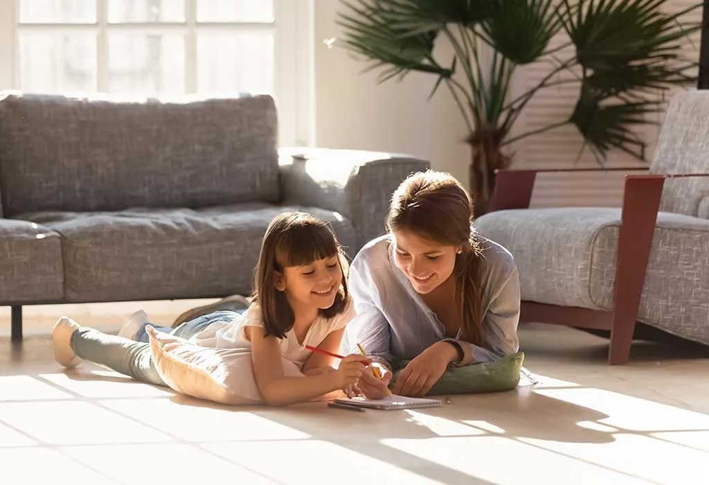 A babysitter with a girl