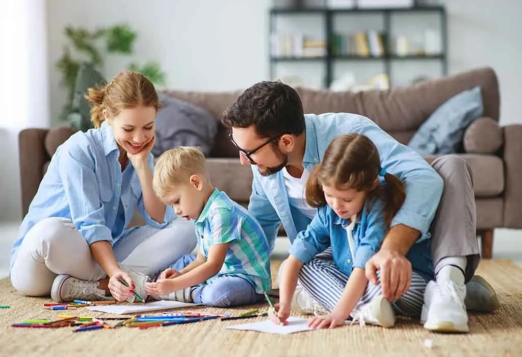 parents and kids drawing