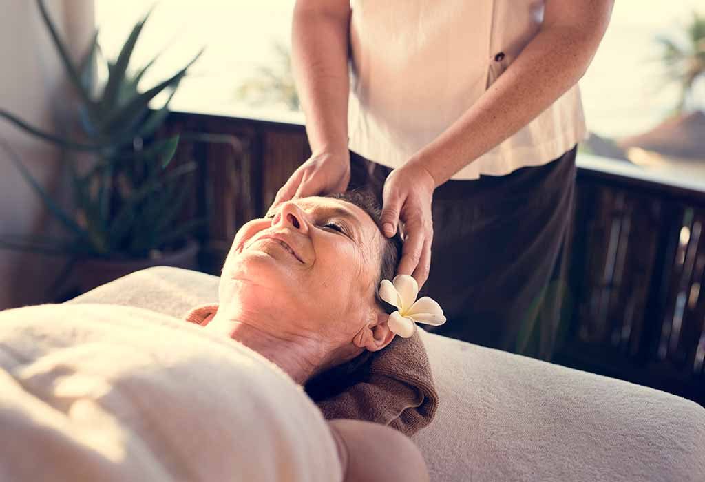 mom enjoying head massage