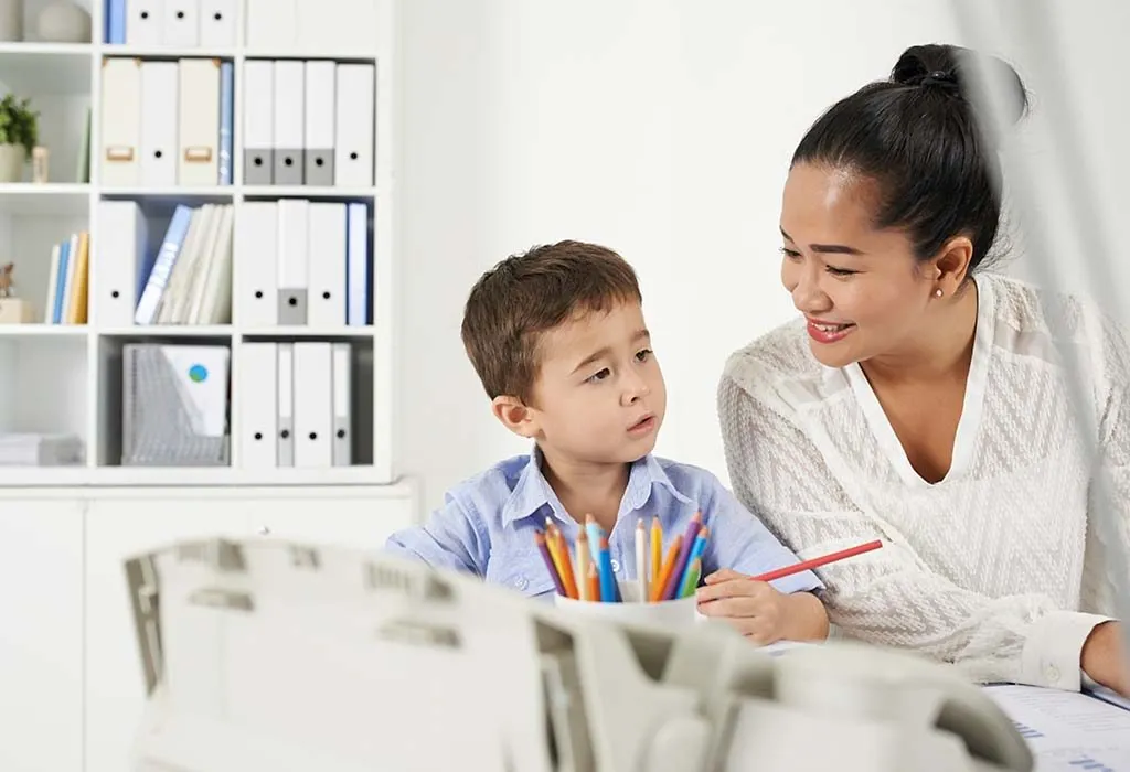 A parent talking to her child