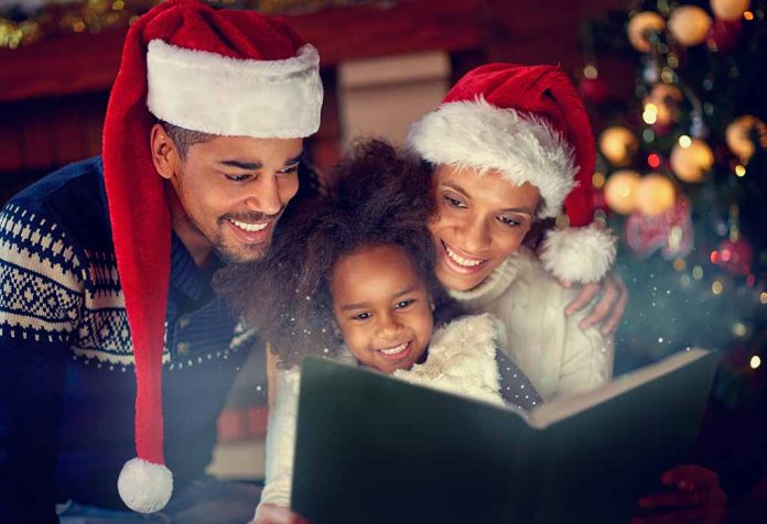 family reading Christmas book