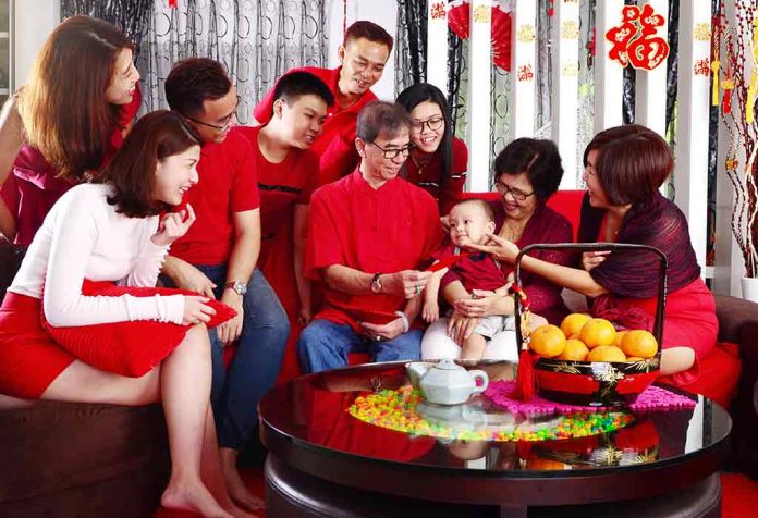 family celebrating Chinese new year
