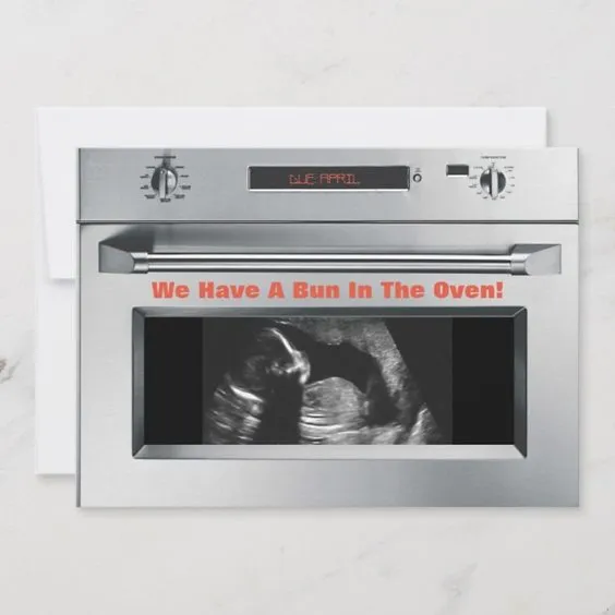 thanksgiving pregnancy announcement, turkey in oven two adult