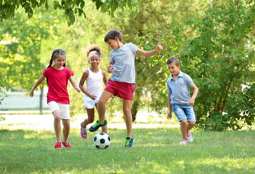 Children playing soccer
