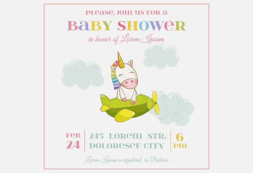 Unicorn themed baby shower sales invitations