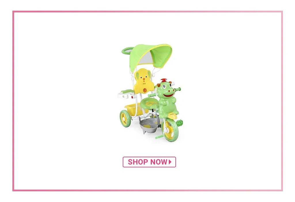 Babyhug Happy Hippo Tricycle With Canopy & Parental Push Bar