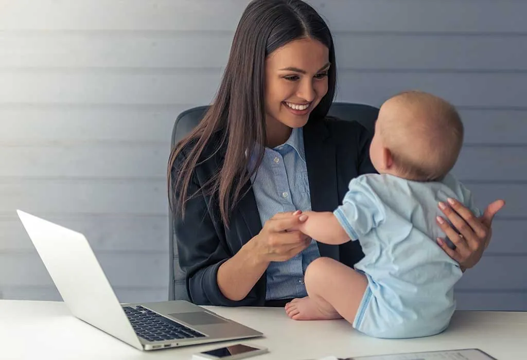 working mom with child