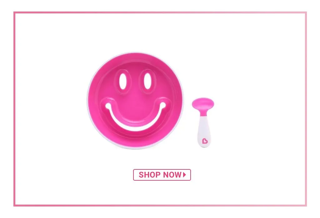 Munchkin Smile & Scoop Suction Plate With Trainer Spoon Set – Pink
