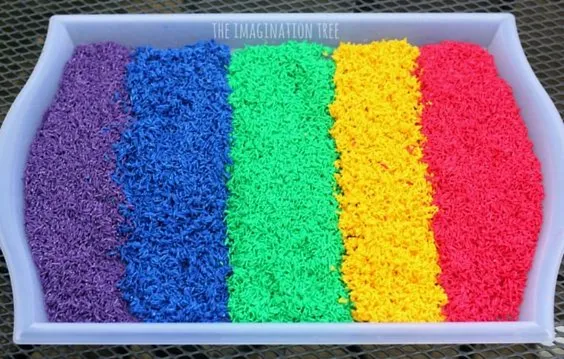Rainbow Rice Sensory Bin
