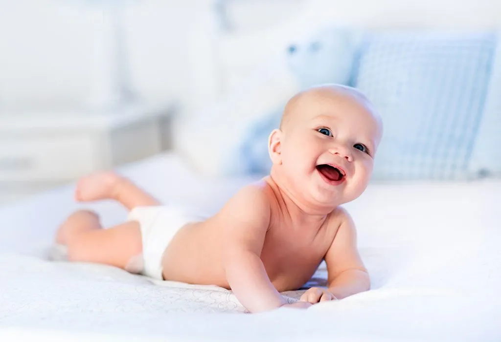 happy baby in a diaper