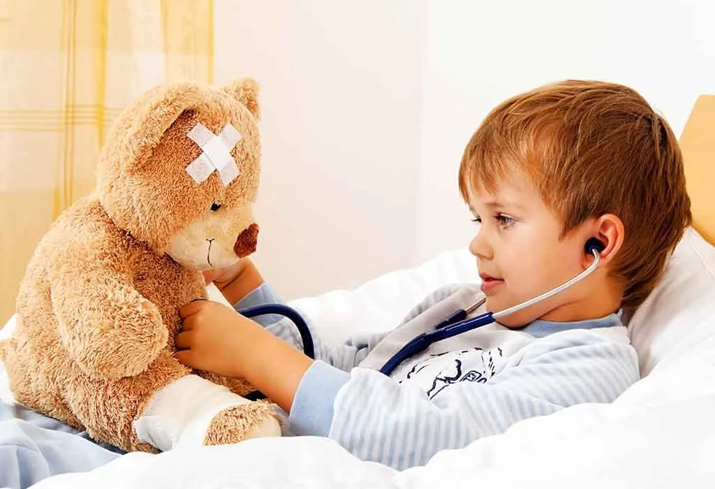 unwell child with soft toy