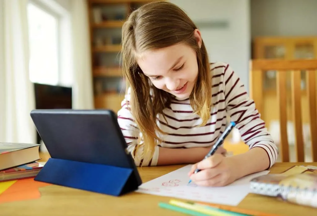 teen learning languages on an app