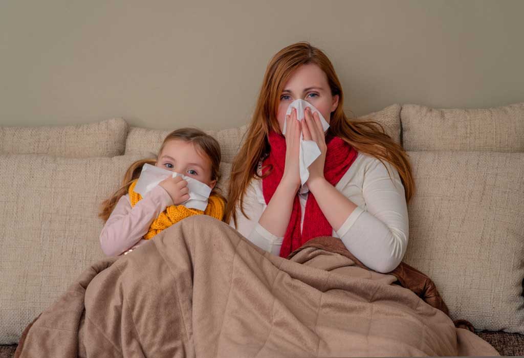 Unwell mom with daughter