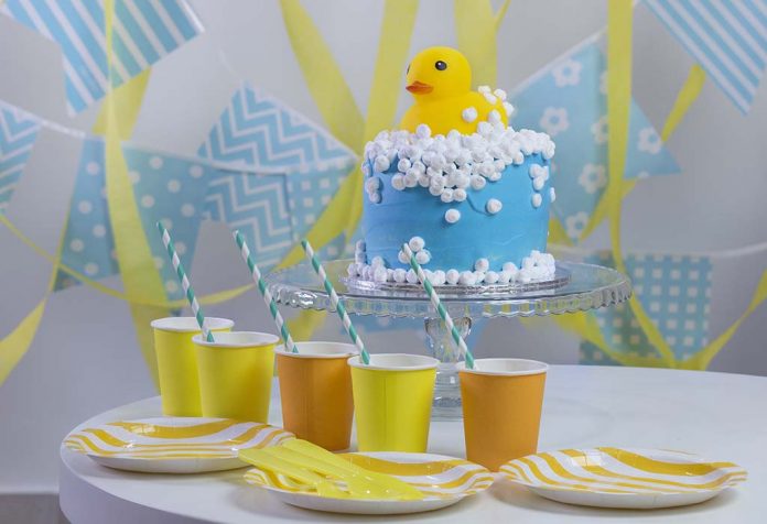 rubber duck-themed baby shower decor