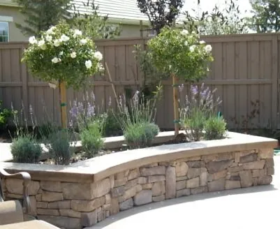 Elevated Flower Bed Made of Stone with Flowering Plants